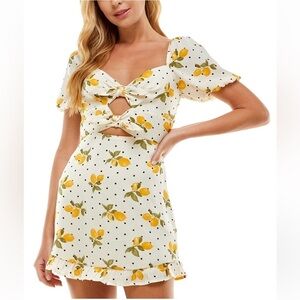 City Studio: Ruffle Tie Novelty Polka Dot Lemon Print Mini Dress Size 11 (NWT)